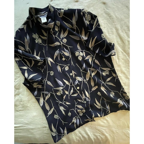 VTG Pendleton Sateen Button Up Blouse Blue Floral Womens‎ Size 10 - Picture 1 of 6